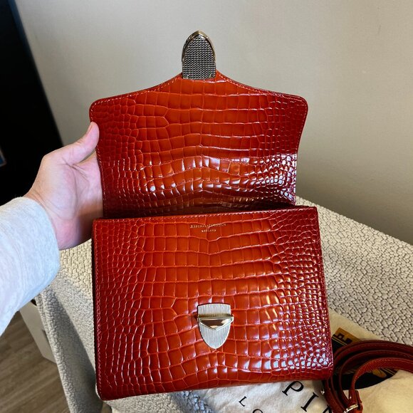 Aspinal of London Mayfair Bag Deep Shine Marmalade Ombre Croc - Picture 11 of 14